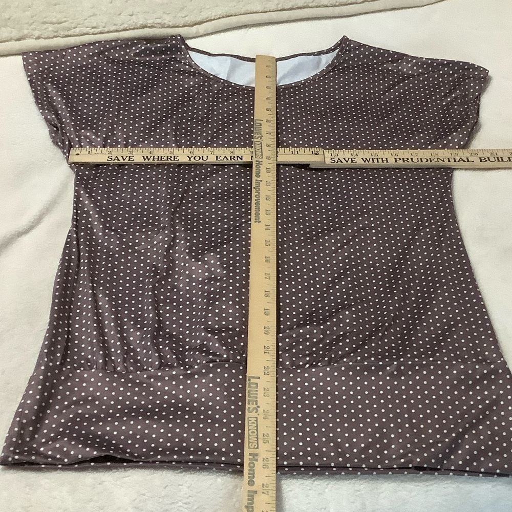Source Unknown Brown and White Dotted Short Sleeve Top